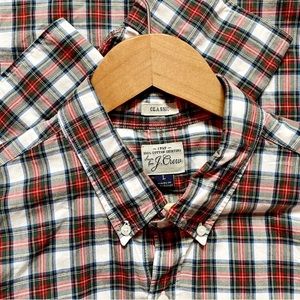 J Crew Red Classic Fit Plaid 2ply Cotton Long Sleeve Button Down Sz L